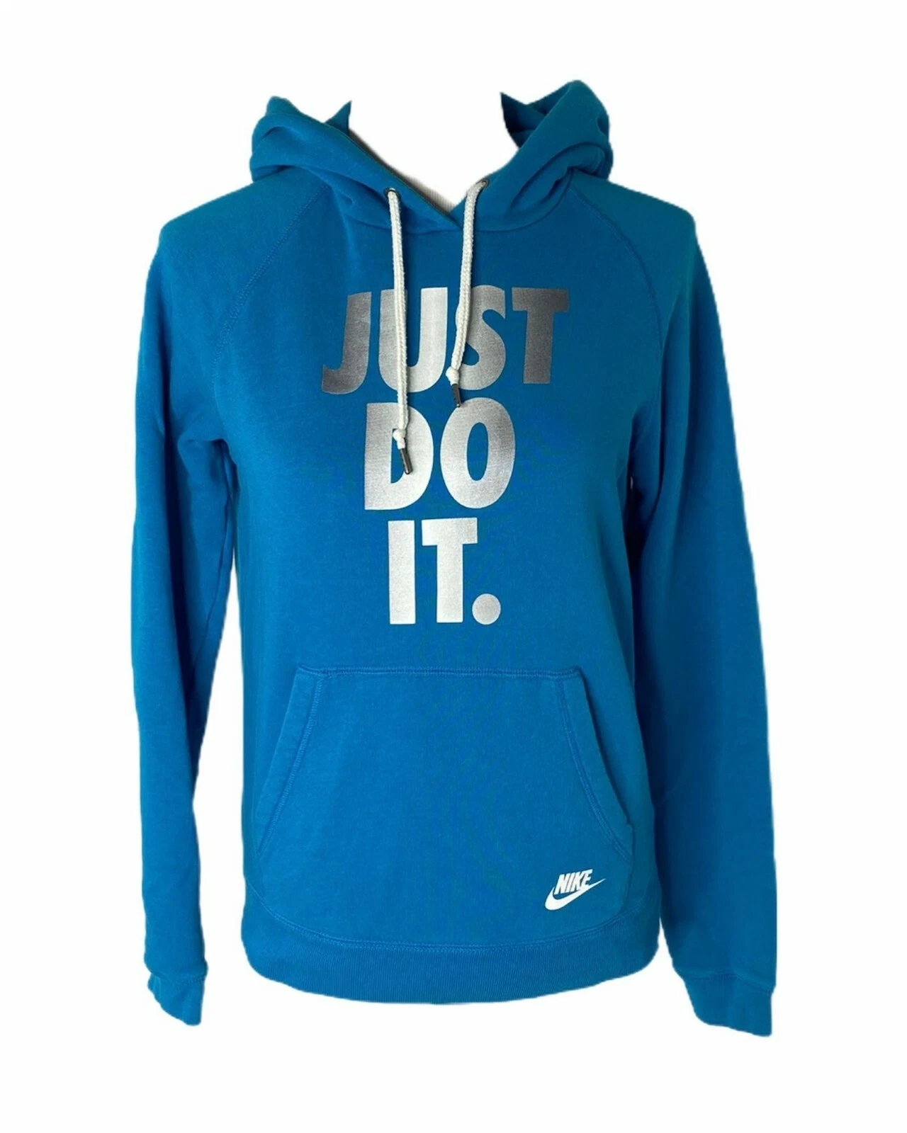 Nike Hoodie Womens Small Blue Big Logo Just Do It Pullover Athletic