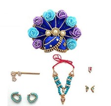 Ladoo Gopal Designer Pagdi With Shringar Accessories Blue Set US