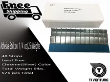 1BOX 1/4-OZ CHROME ADHESIVE TAPE STICK-ON WHEEL WEIGHTS 9 LBS 