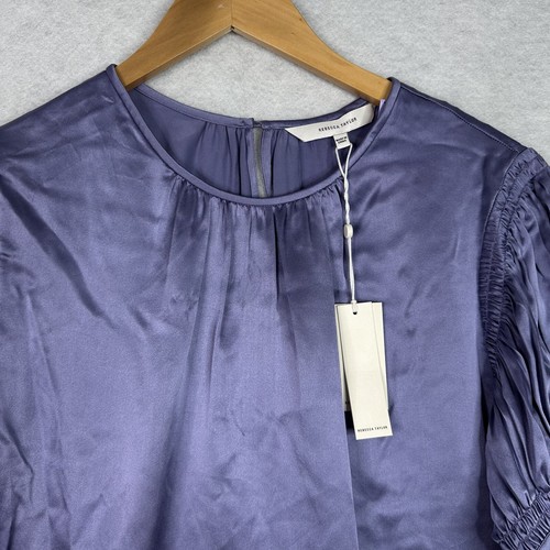 NEW Rebecca Taylor Silk Charm Blouse XL Purple Pleated Puff Sleeve Keyhole $295 - Picture 2 of 12
