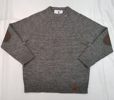 SOUL STAR SIZE L MENS GREY WOOL BLEND KNIT SWEATER PULLOVER JUMPER ELBOW PATCHES
