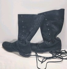 Vintage Joan David Handmade Italy Black Suede Lace Up Knee High Boots 7.5