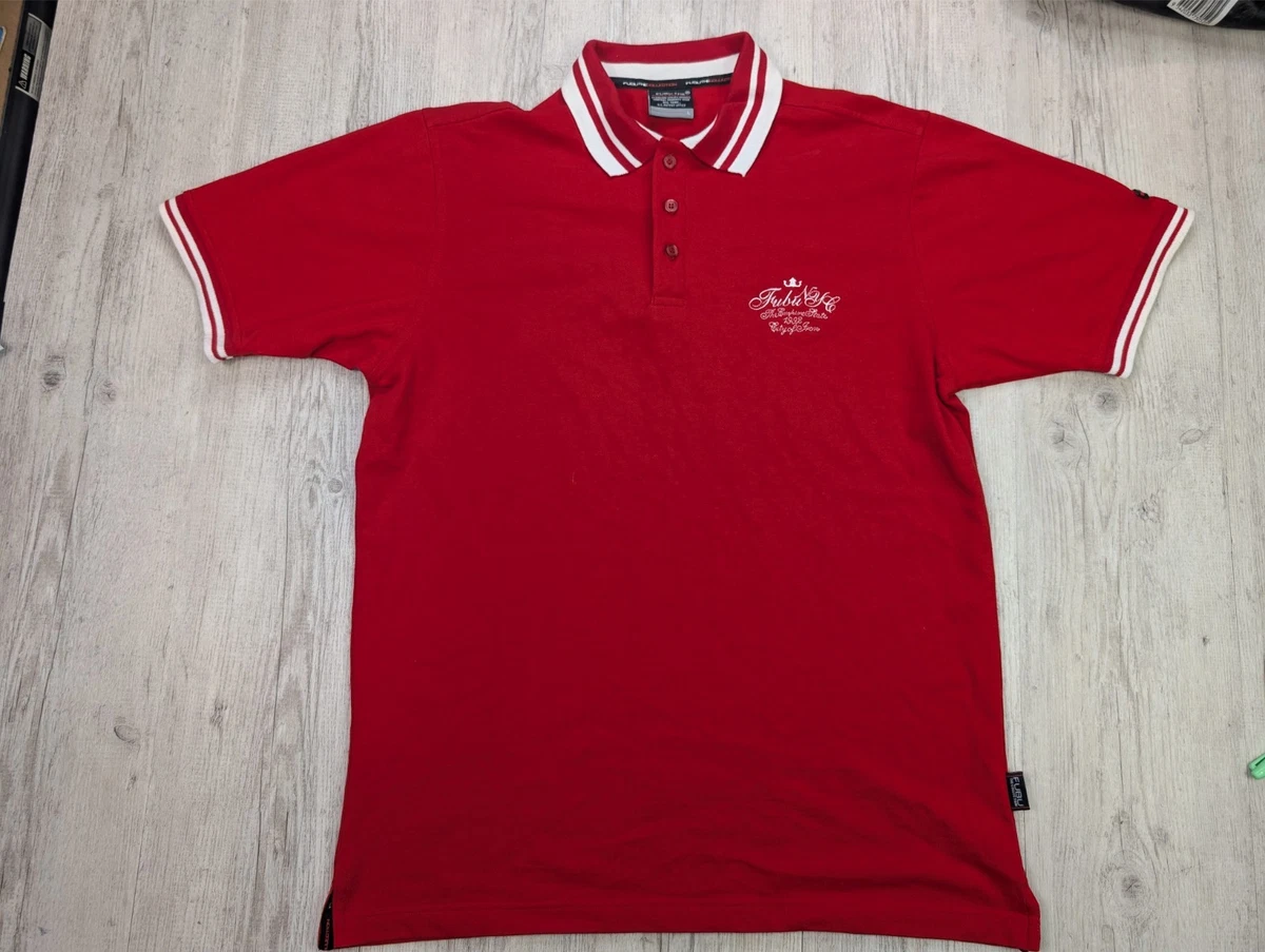 FUBU The Collection Mens Polo Shirt Large Red Y2K Streetwear Embroidered Logo