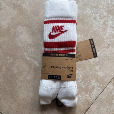 NIKE Everyday ESSENTIAL CREW Socks 3 Pairs Men Size L 8-12 Red stripes