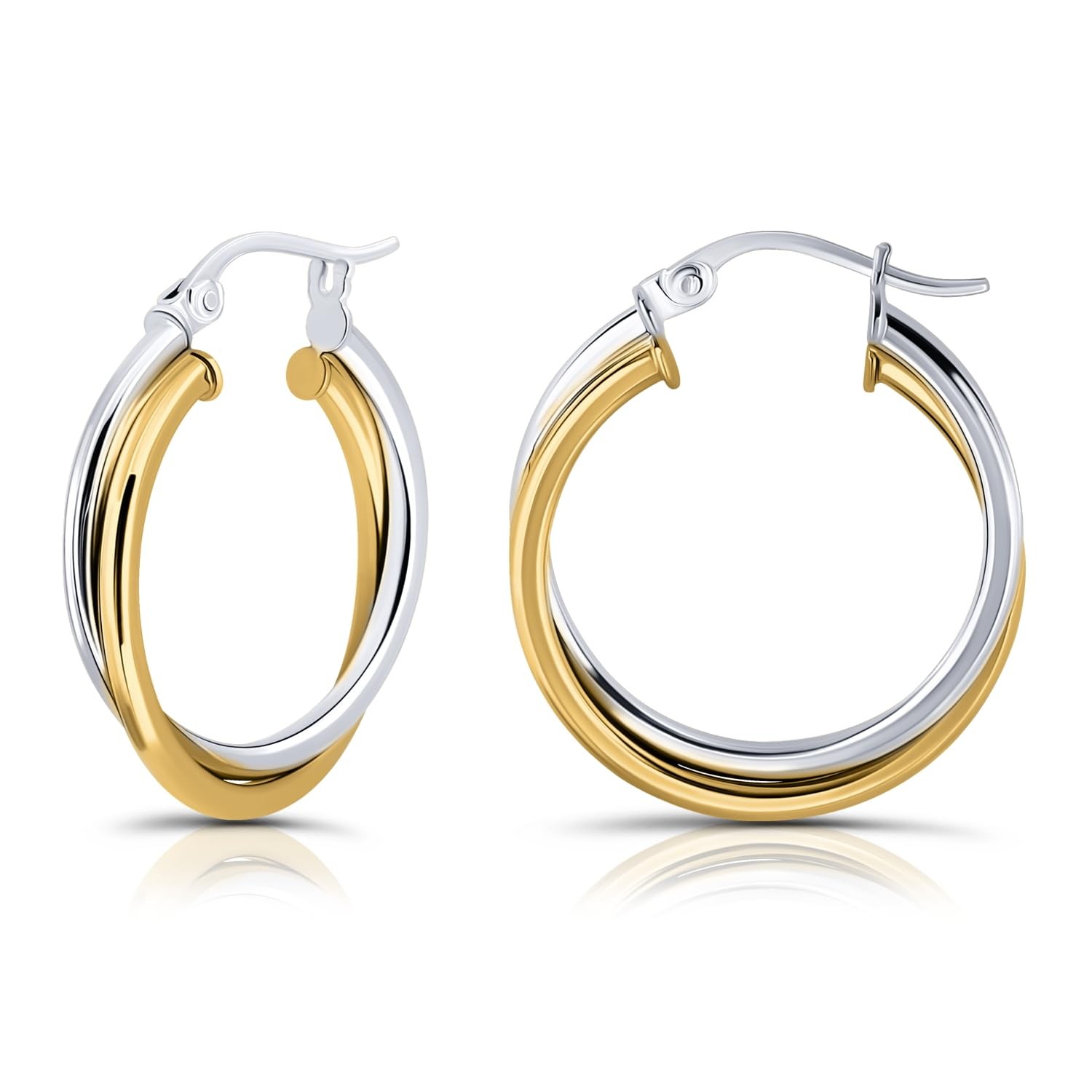 925 Sterling Silver Two-Tone Square Tube Hoop Earrings 20-35mm 4 Colors