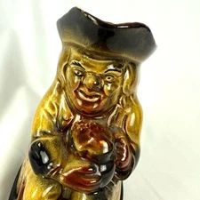 Vintage Sitting Lord Nelson Toby Jug Yellow Brown Glaze Holding Ale Handle