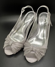 NINA Silver Peep Toe Short Heel Bling Dress Shoes Wedding Mother Of The Bride 9M