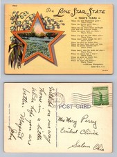 Texas, TX-Texas, Lone Star State Poem Bluebonnets Design Vintage c1941 Postcard