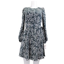 Eliza J Dress Women's Size 2 Teal White Print Long Sleeve Fit & Flare #4591