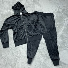 Felina Women's S Velour Hoodie Jogger Set Black a2331