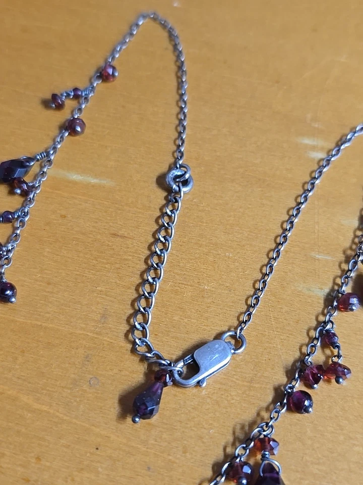 Collar de plata esterlina oxidada granate facetado lágrima SILPADA 19 pulgadas de largo Foto 4 de 4