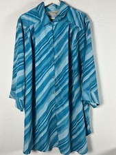 Vintage Carl Lawrence Womens Blue Watercolor Striped Button-Up Long Shirt Dress