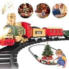Train Toy Set for Kids with Sound, LED Light, Track Engine Real Locomotive Cargo