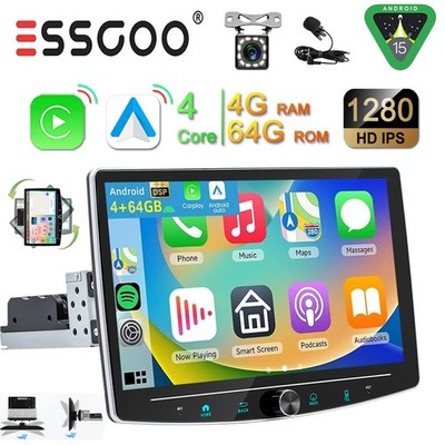 10'' Autoradio 4+64G Android15 Carplay 1 DIN GPS Navi KAM 360° Drehbar Bildschirm