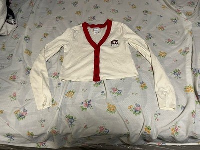 Iets Frans Button Cardigan Sweater White Red Varsity Style Women s Medium