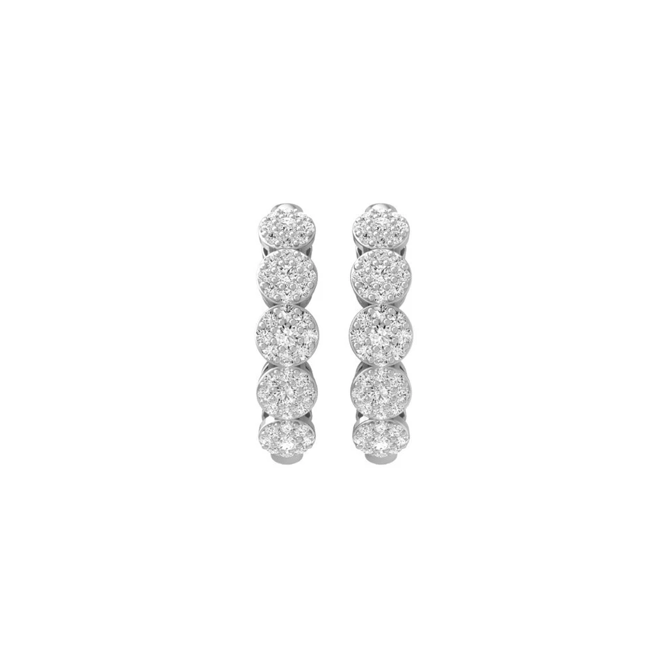 10K White Gold Lab Grown Diamond Composite & Cluster Hoop Earrings for Women - Image 2 of 4