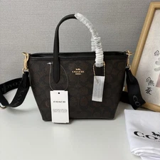 C.OACH NWT City Mini Tote Bag Signature Canvas CW032 Walnut Women's Bags Outlet