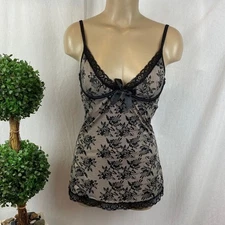 Seven Til Midnight Black & Nude Satin Floral Print Camisole Top M