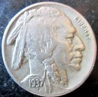 1937-S BUFFALO NICKEL AU/MS CONDITION, FULL BOLD DETAILS & RIMS, CIRCULATED