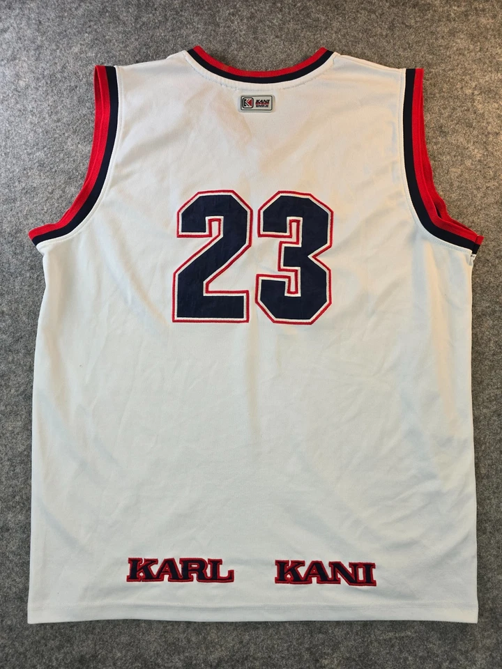 Karl Kani 23 White Jersey Blue Red Trim Men’s XL 90s Hip Hop - Image 2 of 4