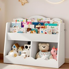 Kids Bookshelf and Toy Storage, Children's Bookcase with 2 Toy Cubes, Toddler...