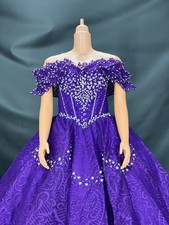 HIGH QUALITY PURPLE OFF SHOULDER FLOOR LENGTH LACE UP BEADED WEDDING DRESS