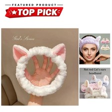 Coral Plush Cat Ear Headband Soft Bow Hairband for Makeup and Face Washing