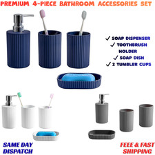 Matt Grey 4-Piece Bathroom Accessories Set Soap Dispenser Cups Dish Holder UK