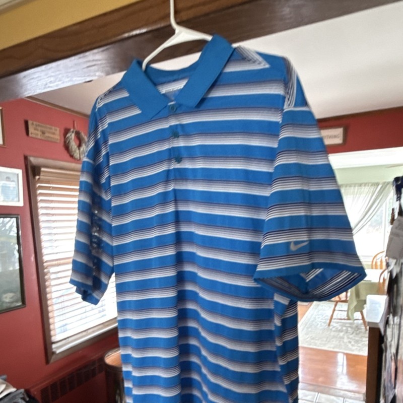 Nike Golf Dri-FIT Standard Fit Moisture Wicking Striped Polo Shirt XL Blue Men's