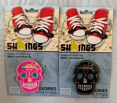 2 Pack Shwings Shoe Accessory Sugar Skull Pink Neon & Black NEW SEALED FREE Ship