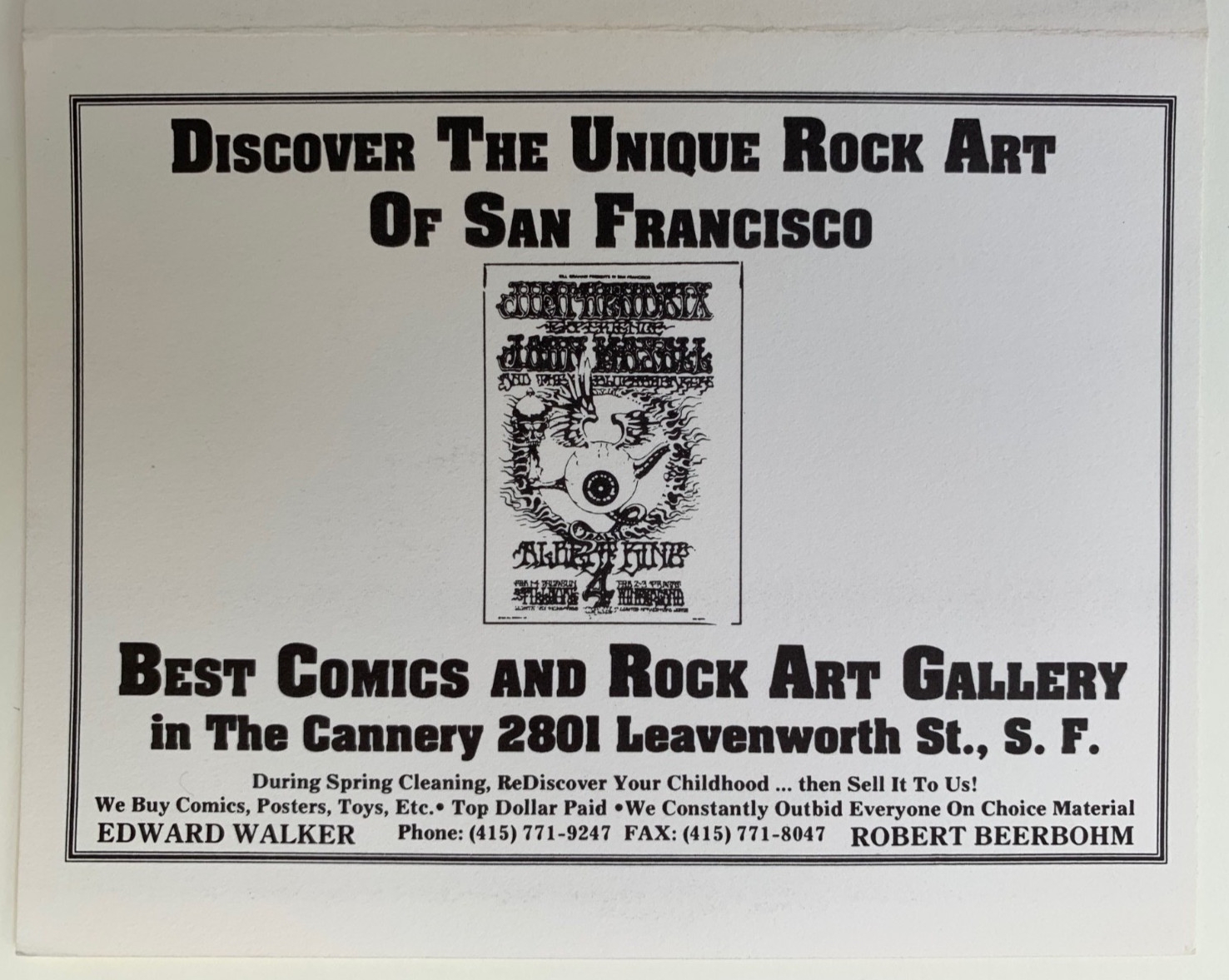 ORIGINAL RICK GRIFFIN – BEST COMICS AND ROCK ART TENT CARD / HANDBILL 1990's