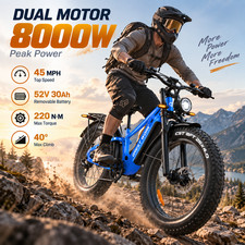 8000W Dual Motor Electric Bike for Adults 26" Fat Tire 45MPH Full Suspension AWD