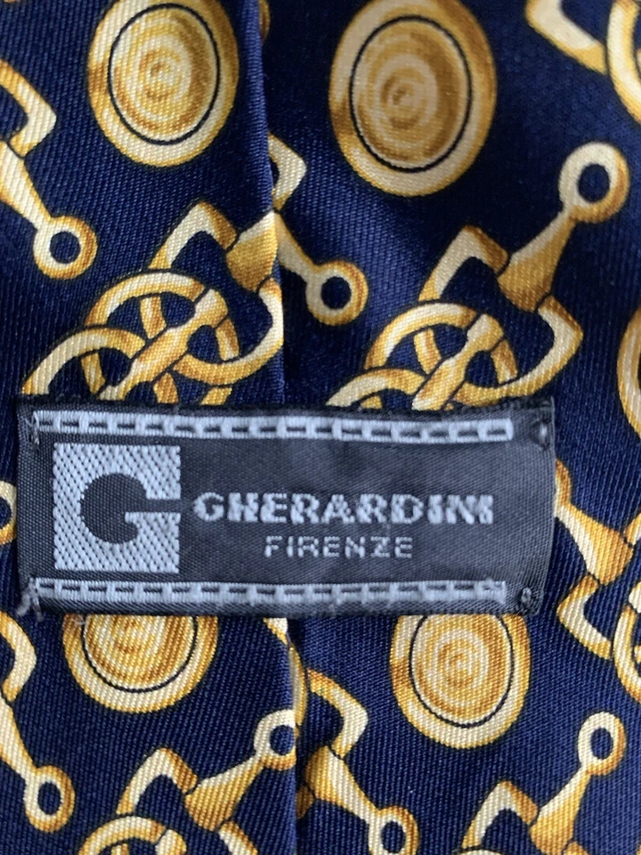 Corbata Vintage Gherardini Firenze 100% Seda Hecha en Italia Dorado Negro Horsebit Foto 3 de 4