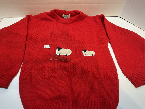 Blarney Woolen Mills Kids Red Sweater w/ wooly sheep VTG YOUTH 7-9? Ireland EUC - Picture 4 of 8