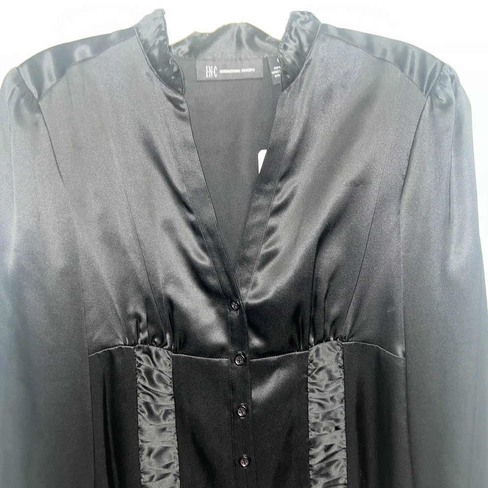 Blusa INC Negra 100% Seda Talla 6 Bebé Muñeca Plisada Nueva con Etiquetas Bruja Gótica Foto 3 de 4