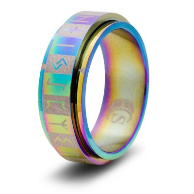 Elder Futhark Runes Ring Spinner Ring Rainbow size 14.5 - RPG Tabletop Gaming