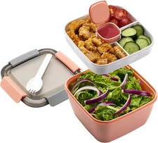 Freshmage Salad Lunch Container to Go, 52-Oz Bowls with 3 Compartments, Dressing