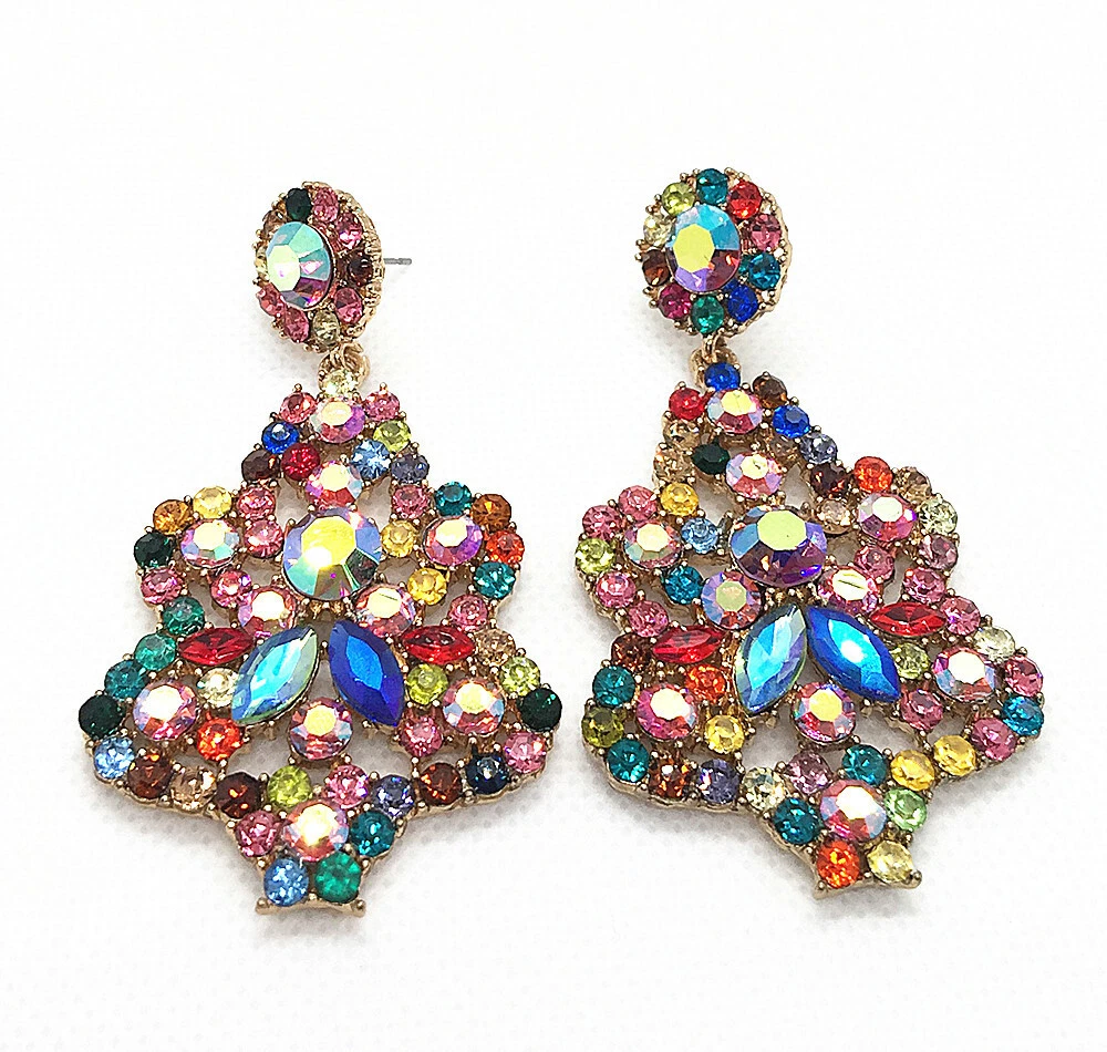 Women s Multi Color Crystal Rhinestone Star Flower Fashion Stud