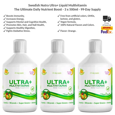 Swedish Nutra Ultra+ Flüssig-Multivitamin   Energie & Vitalität, 500ml x 3