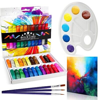 24 Acryl Paint Set Tube 12ml inkl. Pinsel, Palette, Leinwand | eBay