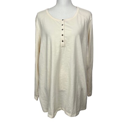 d & co. Essentials Women s Pullover Top Sz 2X Cream Color Long Sleeves Stretch