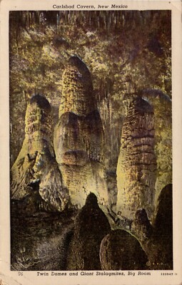 Postcard Carlsbad Cavern New Mexico Twin Doms & Giant Stalagmites Big Room 1946
