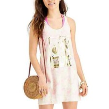 Miken Womens Prisim Pink Tie Dye Graphic-Print Cotton Swim Cover-Up Dress Size M