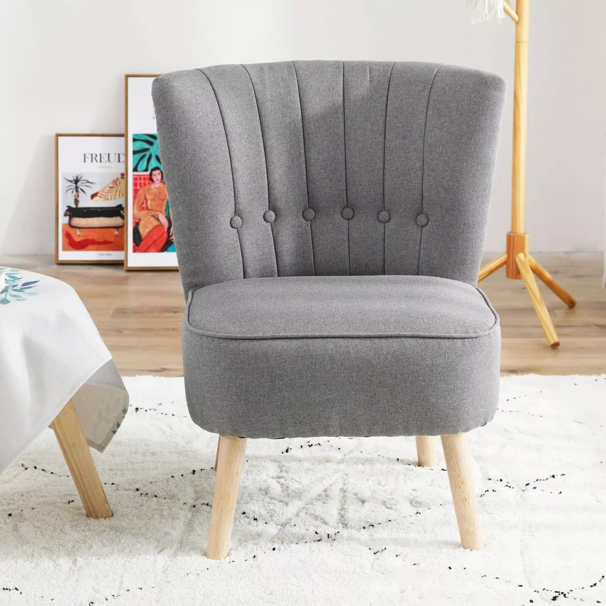 CHESTER FABRIC ACCENT OCCASIONAL SHELL SCALLOP CHAIR ARMCHAIR DARK