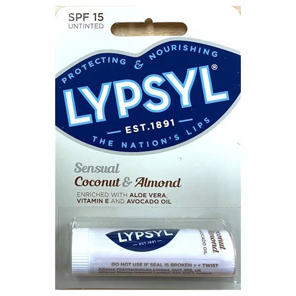 9 x Lypsyl Sensual Coconut & Almond SPF15 Untinted 4.6g