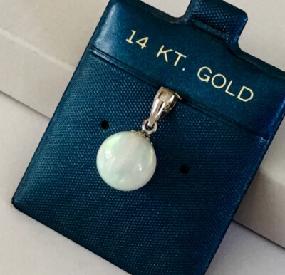 Solid 14K Gold   Fiery Fired Synthetic Opal  10 mm Ball  Solitaire Pendants NEW