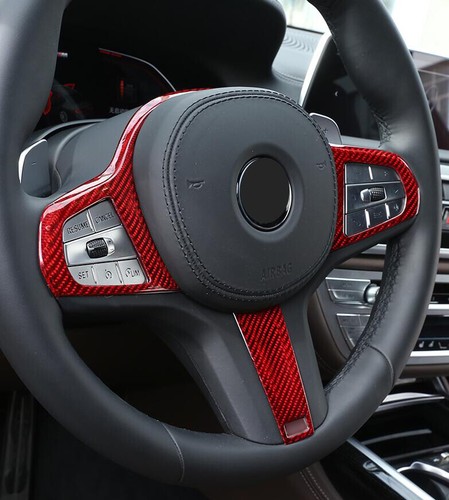For BMW 7 Series 2019-2022 Red Dry Carbon Fiber Front Steering Wheel Frame Trim - Picture 4 of 11