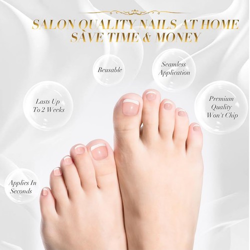 Press on Toenails Short, White French Tips Toenail Press Ons Square, Light - Picture 4 of 5