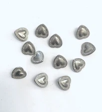 12 Metal Antiqued Silver Tone Buttons Heart Shaped Shank Sewing 15 mm #MT9