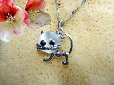 Kette mit Anhänger Katze Halskette Modeschmuck Damen Kinder 42 cm